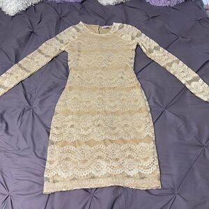 Dainty Hooligan Cream Long Sleeve Sheath Dress